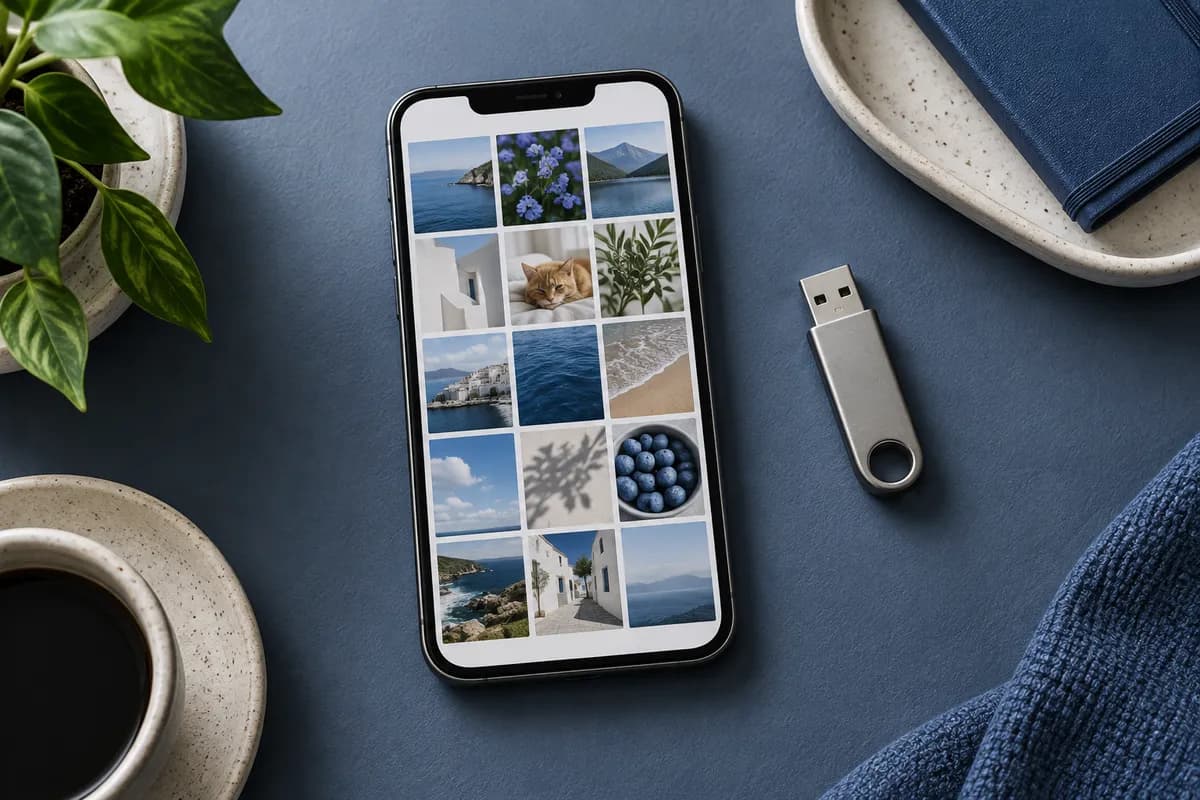 Телефон с фотографиями и внешний накопитель