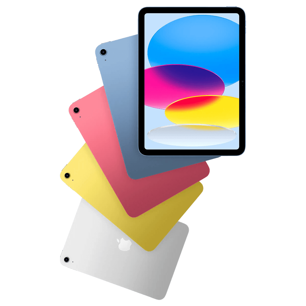 Apple iPad с чипом A16 в четырех цветах, вид спереди и сзади