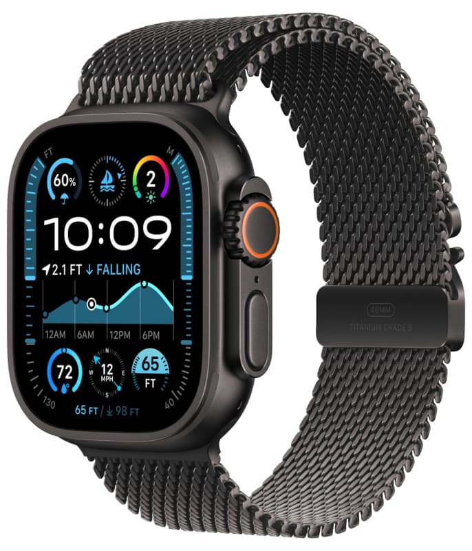 Apple Watch Ultra 2 (2024), черный титан · черный milanese, вид 1