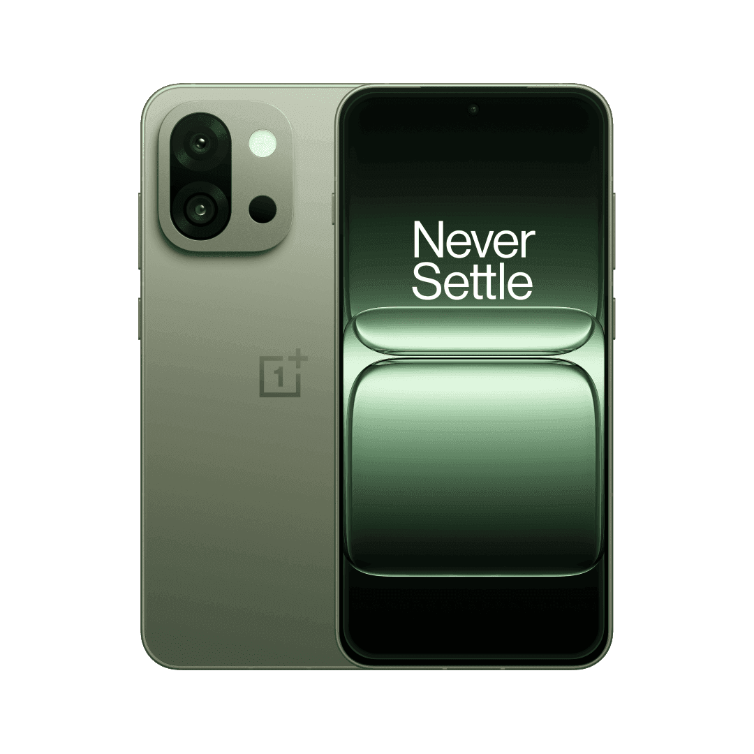 OnePlus 13s в зеленом цвете, вид спереди и сзади