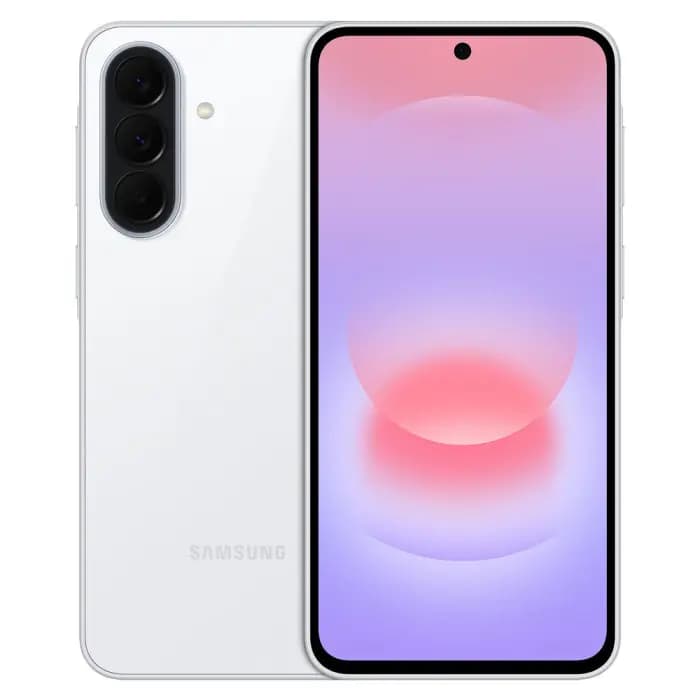Samsung Galaxy A37 в белом цвете, вид спереди и сзади