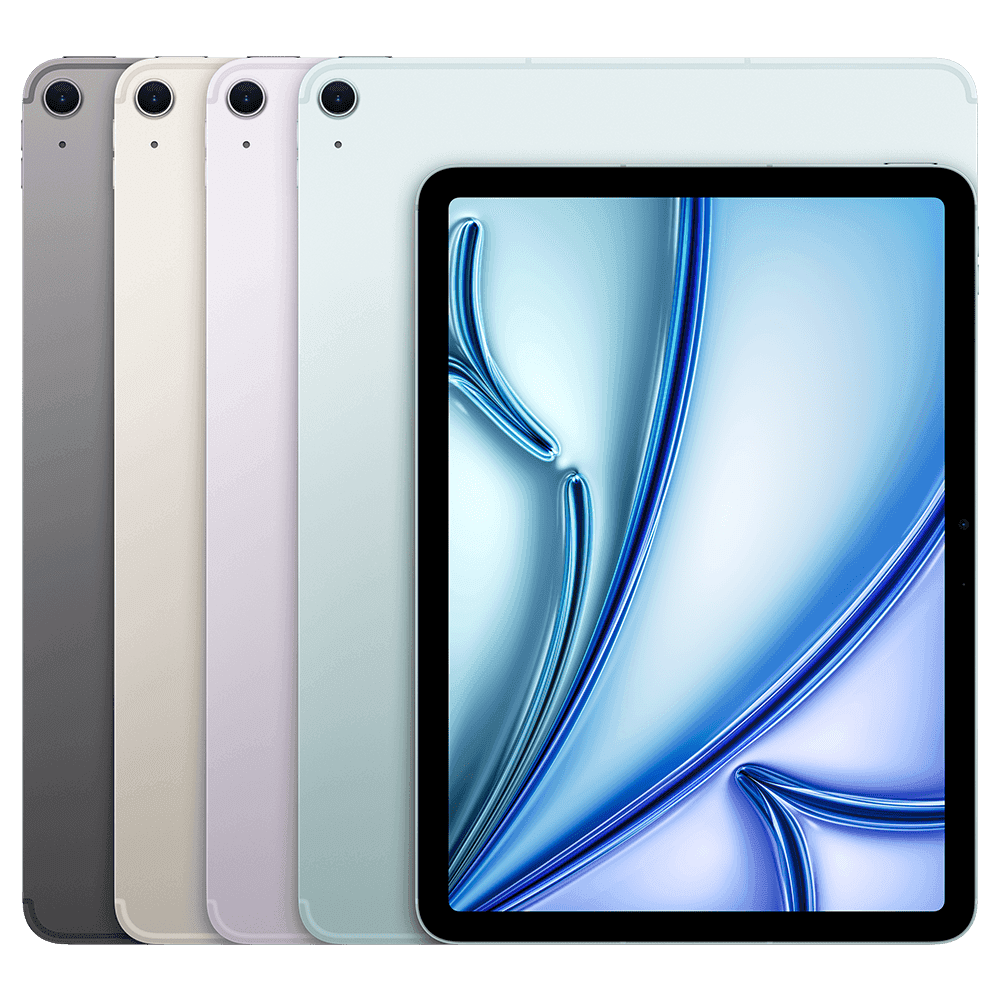 Apple iPad Air 13 дюймов с чипом M3 в четырех цветах, вид спереди и сзади