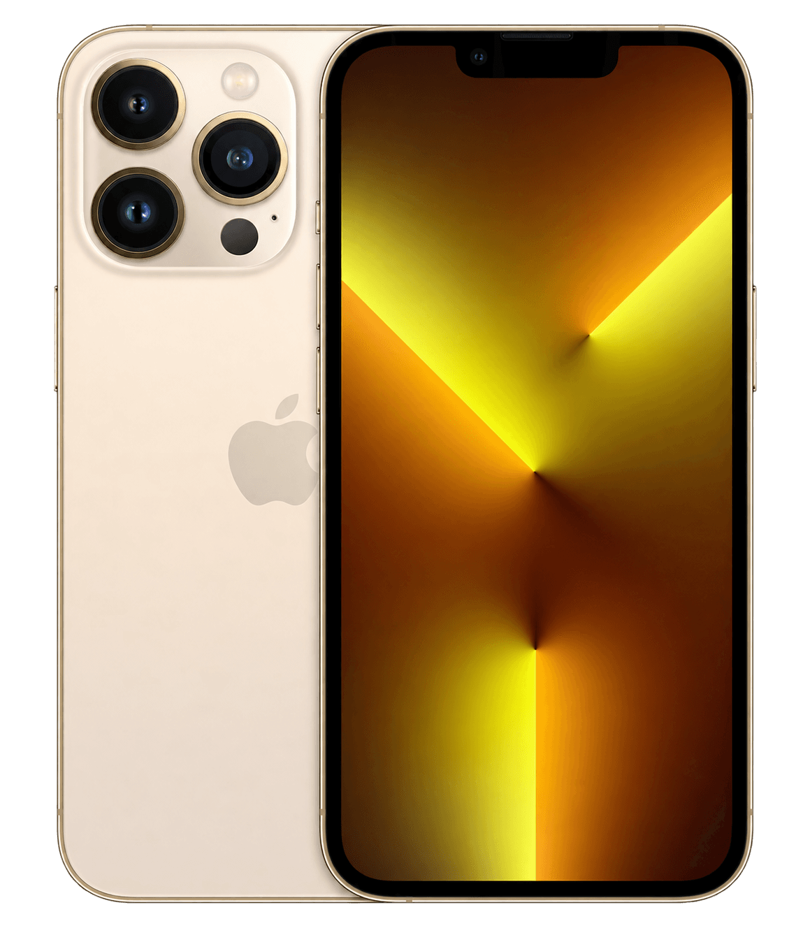 iPhone 13 Pro, золотой цвет, вид спереди и сзади