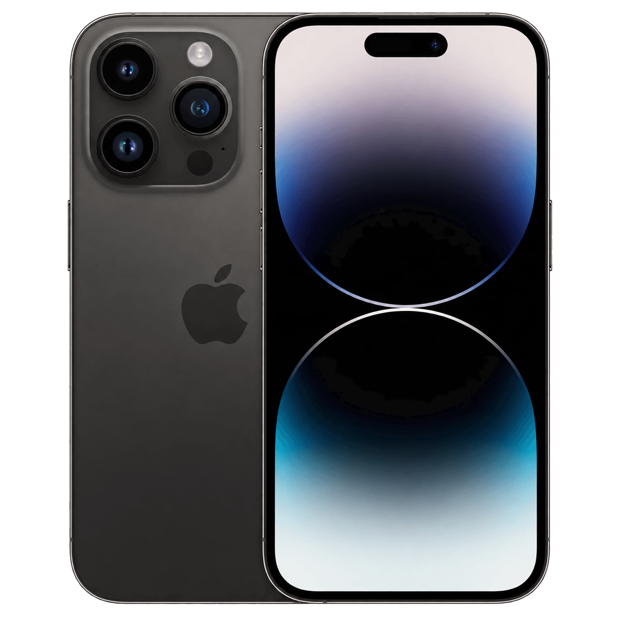 iPhone 14 Pro, чёрный космос цвет, вид спереди и сзади