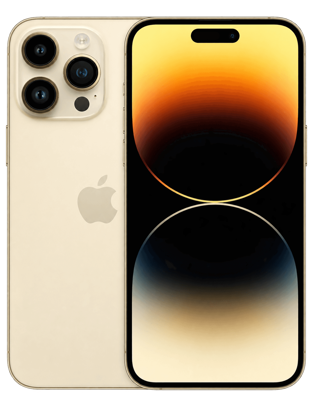 iPhone 14 Pro Max, золотой цвет, вид спереди и сзади