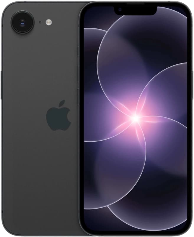 iPhone 17e в чёрном цвете, вид спереди и сзади