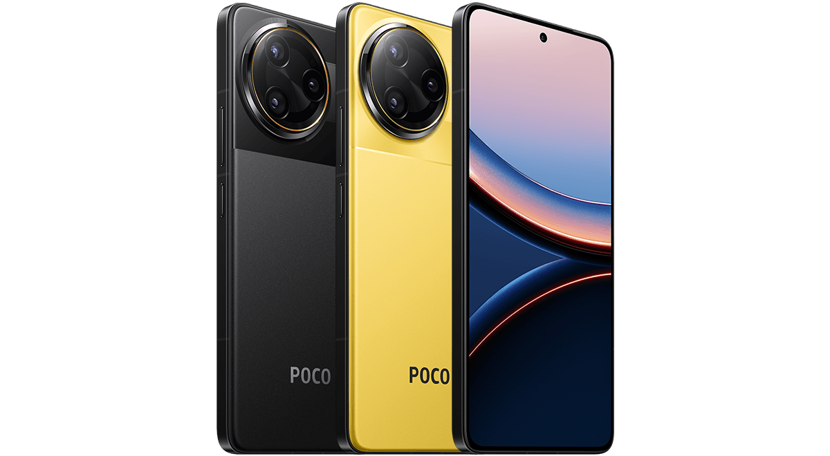 POCO F7 Ultra в чёрном и жёлтом цветах, вид спереди и сзади