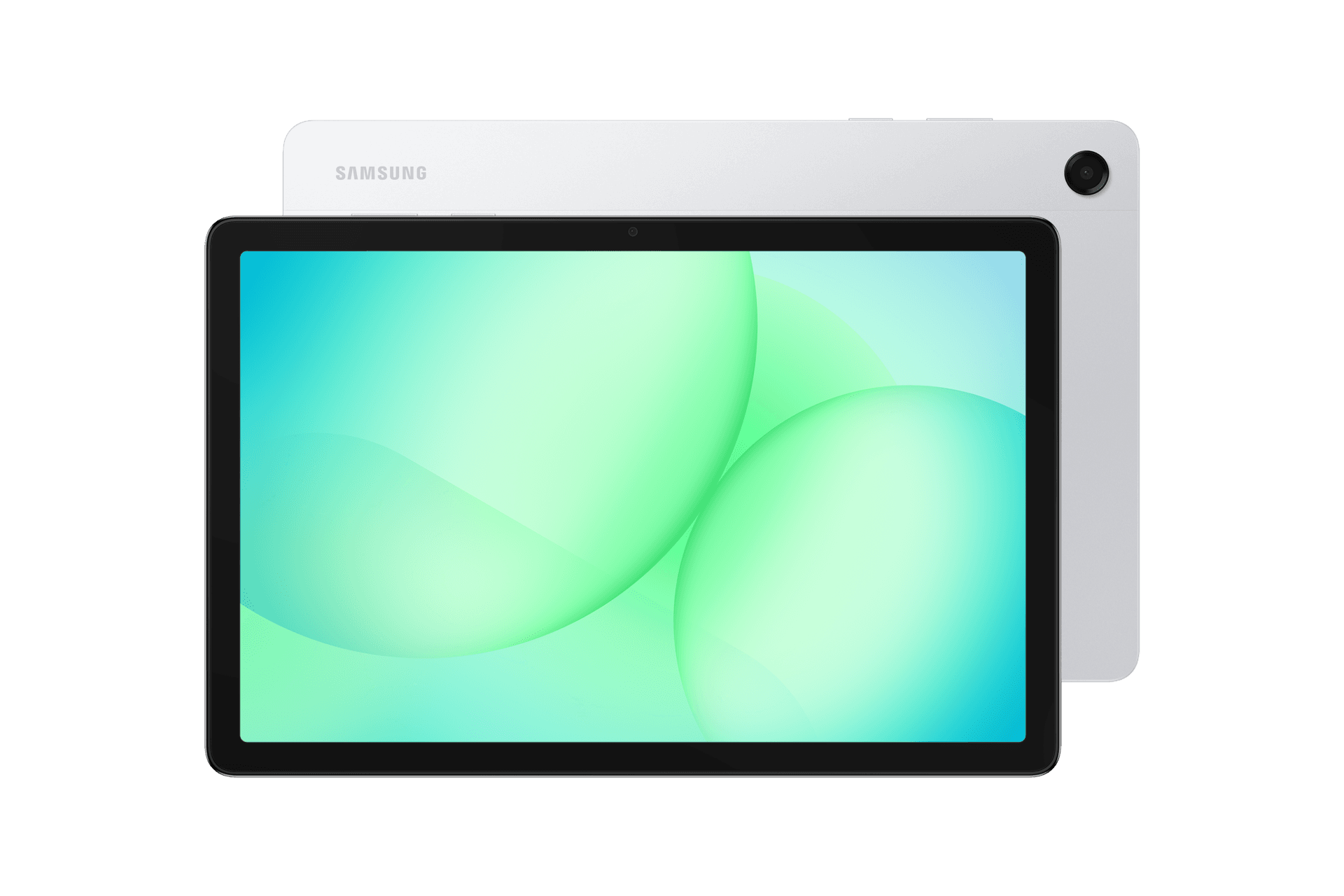 Samsung Galaxy Tab A11 Plus, Серебристый, вид спереди и сзади