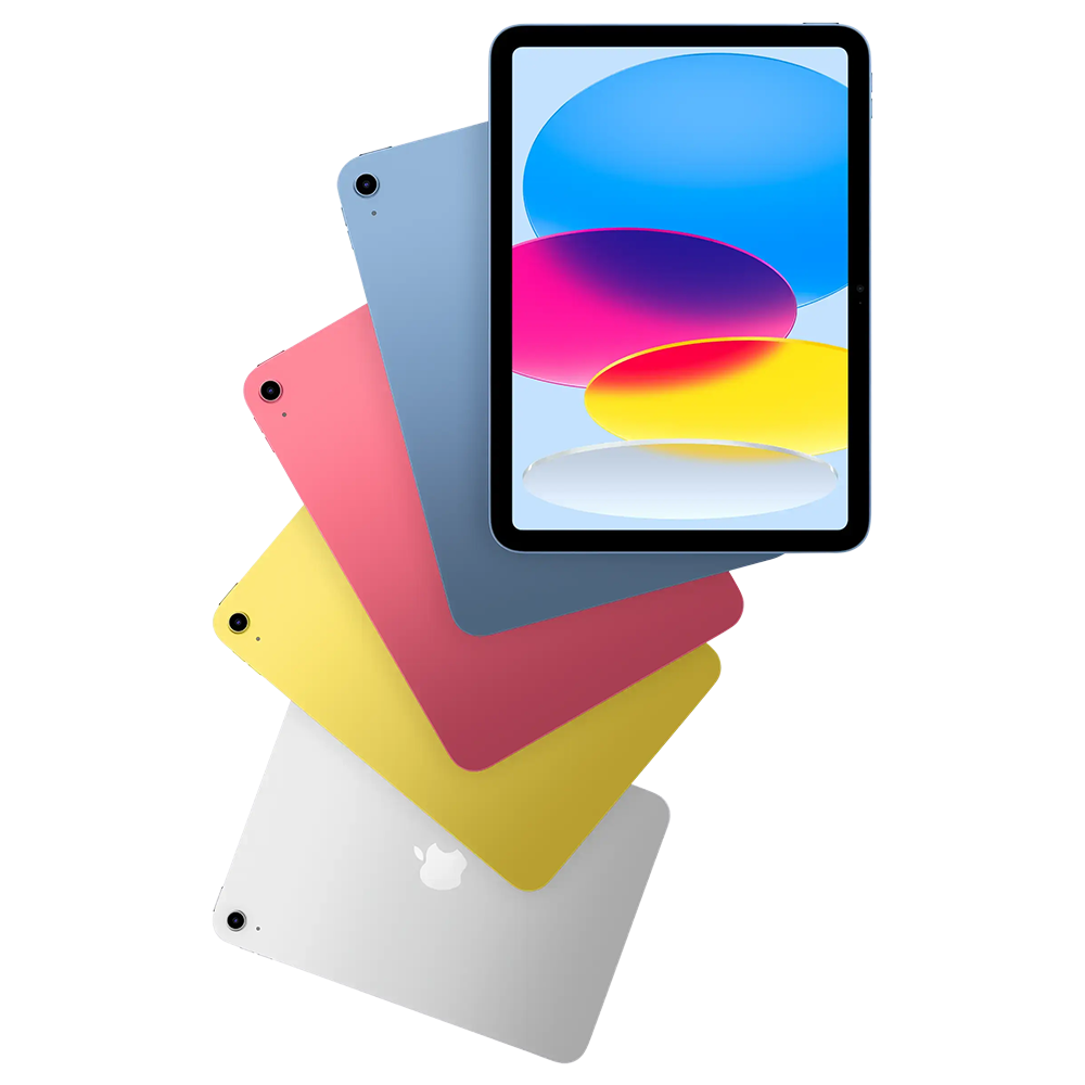 Apple iPad с чипом A16 в четырех цветах, вид спереди и сзади