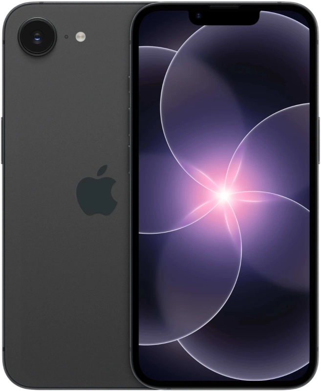 iPhone 17e в чёрном цвете, вид спереди и сзади
