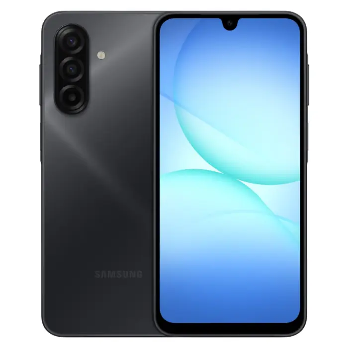 Samsung Galaxy A17 в чёрном цвете, вид спереди и сзади
