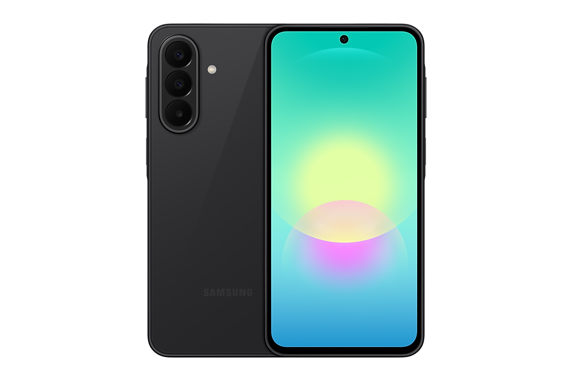 Samsung Galaxy A27 в чёрном цвете, вид спереди и сзади