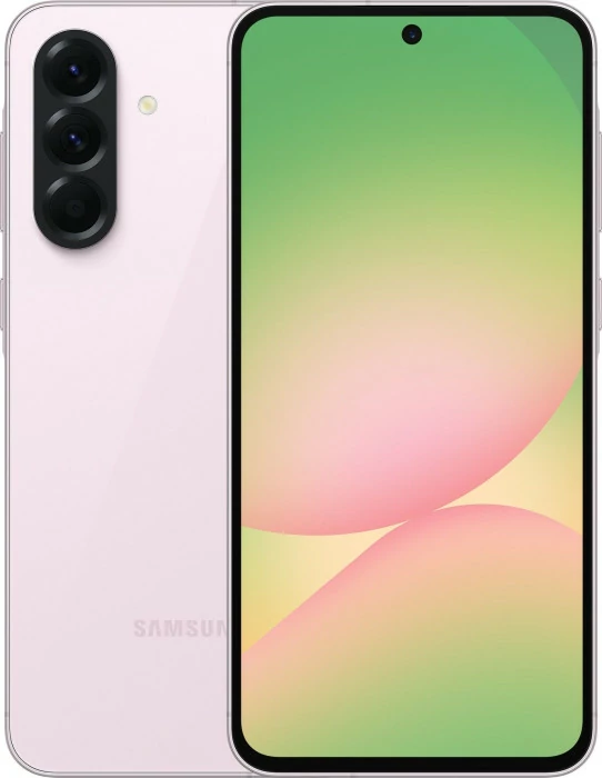 Samsung Galaxy A56 в розовом цвете, вид спереди и сзади