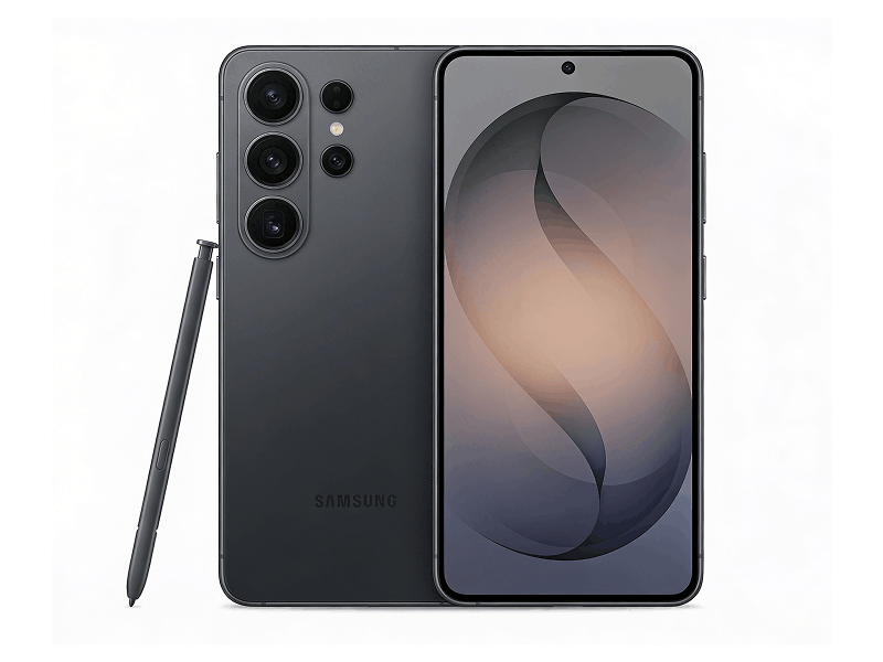 Samsung Galaxy S26 Ultra в чёрном цвете, вид спереди и сзади