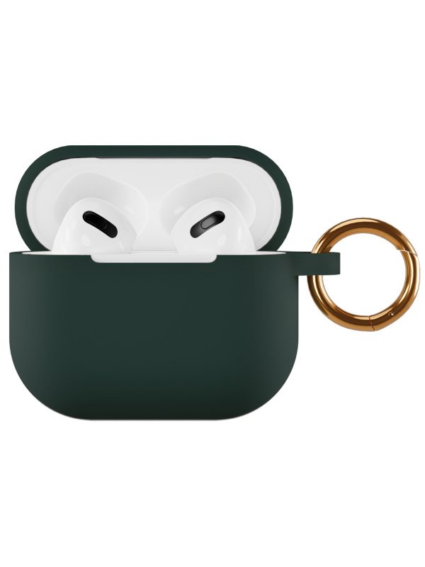 Чехол силиконовый VLP Soft Touch, с кольцом, для AirPods 3, темно-зеленый