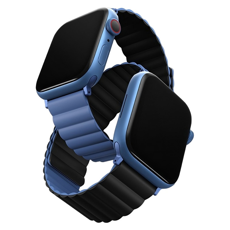 Ремешок силиконовый двусторонний Uniq для Apple Watch (44,45,46,49 мм), чёрный-синий