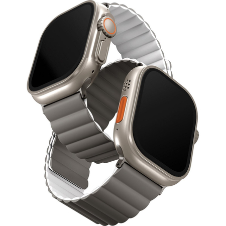 Ремешок силиконовый двусторонний Uniq для Apple Watch (44,45,46,49 мм), серый-белый