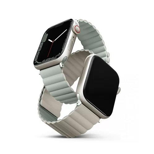 Ремешок силиконовый двусторонний Uniq для Apple Watch (44,45,46,49 мм), шалфей-бежевый