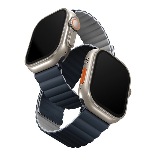 Ремешок силиконовый двусторонний Uniq для Apple Watch (44,45,46,49 мм), синий-серый