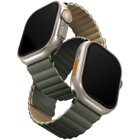 Ремешок силиконовый двусторонний Uniq для Apple Watch (44,45,46,49 мм), зеленый-бежевый