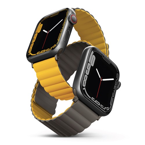 Ремешок силиконовый двусторонний Uniq для Apple Watch (44,45,46,49 мм), жёлтый-серый